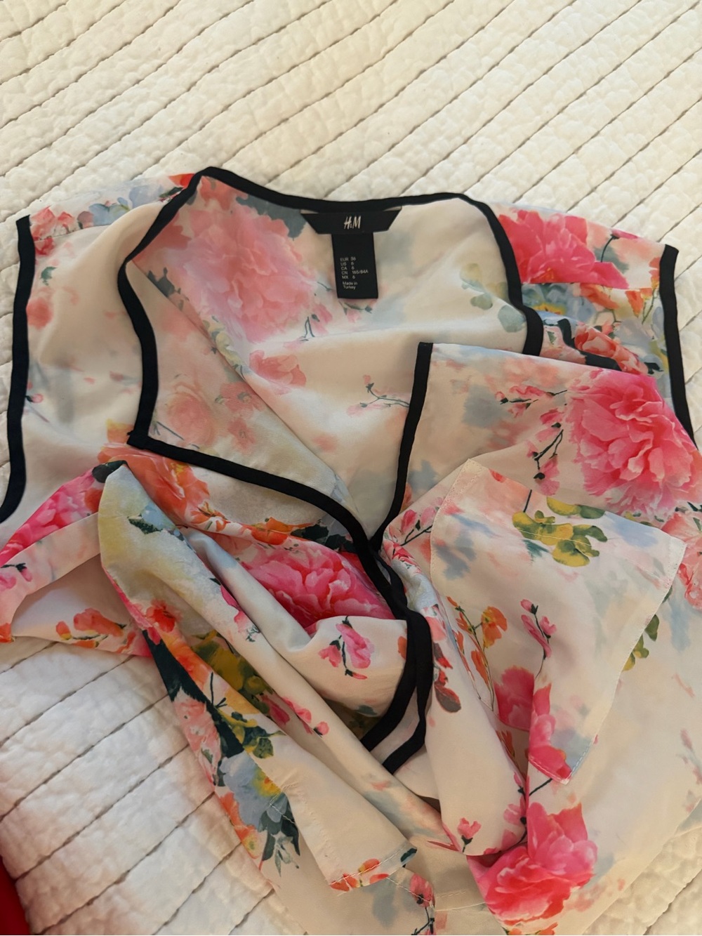 H&M Floral Sleeveless Camisole with Black Trim - Pink, Coral, Green - Picture 3 of 3
